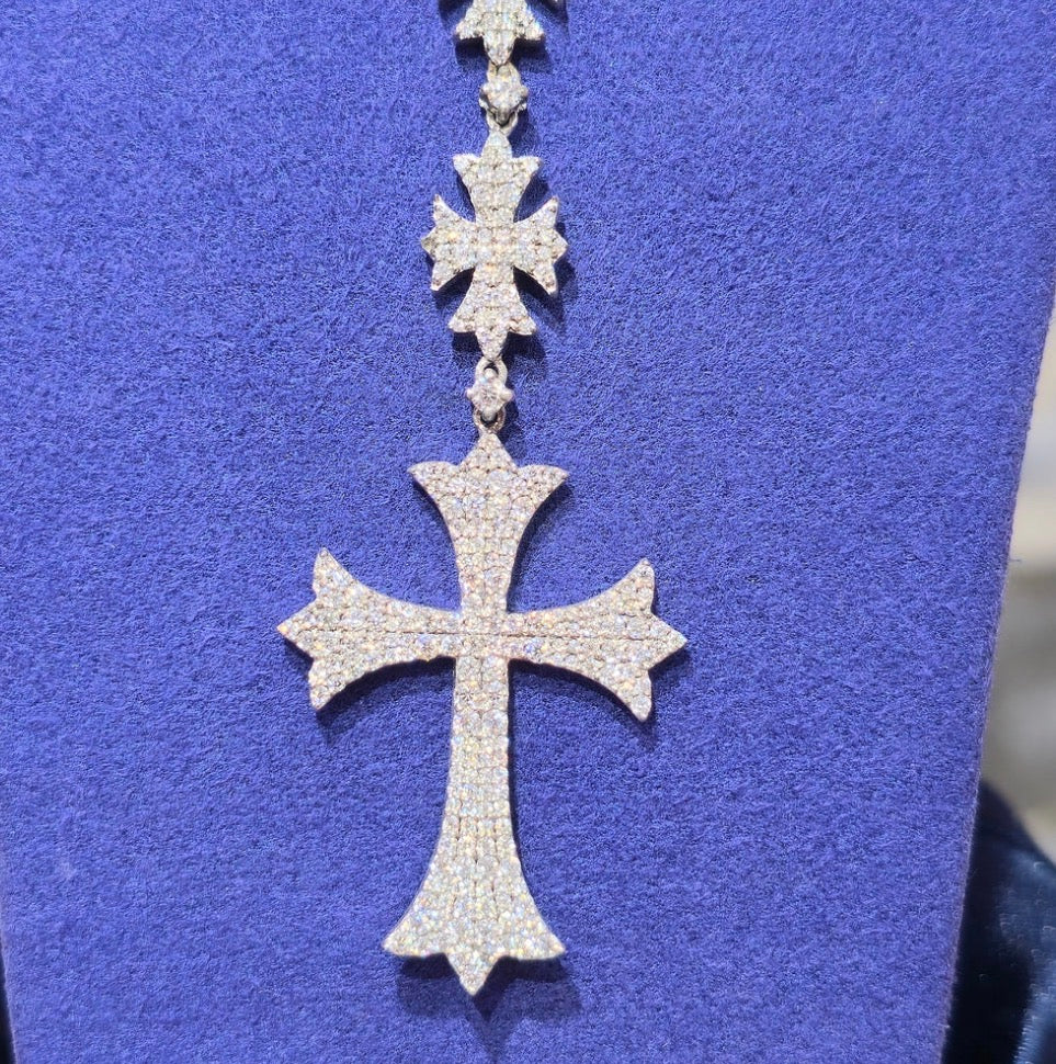 Moissanite Flared Cross Rosary Chain 12.42 ctw