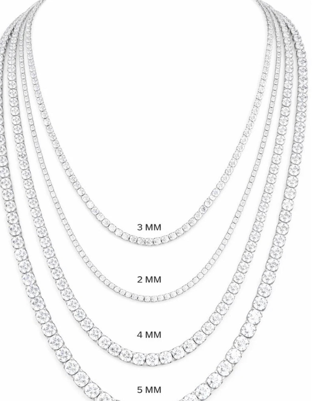 2mm–5mm VVS Moissanite Tennis Chain Necklace S925 Sterling Silver Unisex