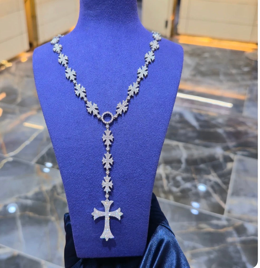Moissanite Flared Cross Rosary Chain 12.42 ctw